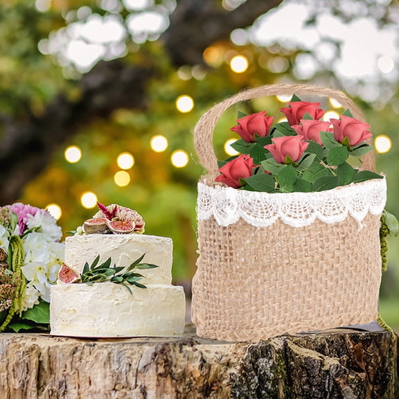 Alasum 6Pcs Burlap Baskets Natural Linen Handheld Storage Basket for Fruits Flower and Easter Decor