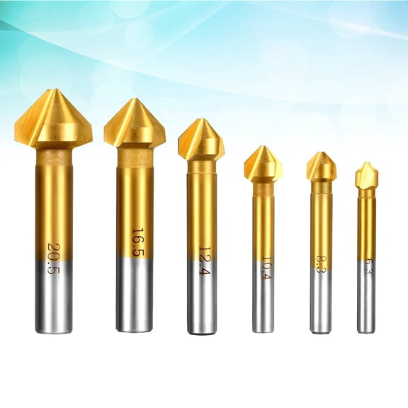 Alasum 6Pcs Durable Golden Deburring Tool Bit Set for Cone Hole Processing and Circular Aperture Chamfering