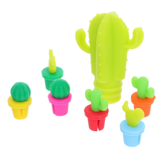 Alasum 7Pcs Flexible Silicone Wine Stopper Cactus Bottle Cap for Sealing and Bar Use Assorted Colors