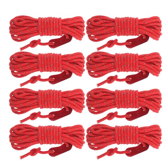 Alasum 8Pcs Red Tent Guy Line Rope with Reflective Cordage and Adjustable Tensioner for Outdoor Camping