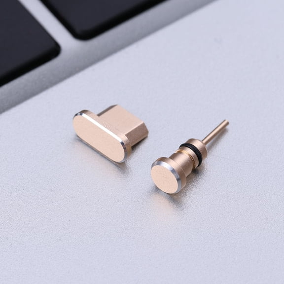 ETEREAUTY 2Pcs Golden Micro USB Port Plug and 35Mm Headphone Jack Plug Set for Cell Phone