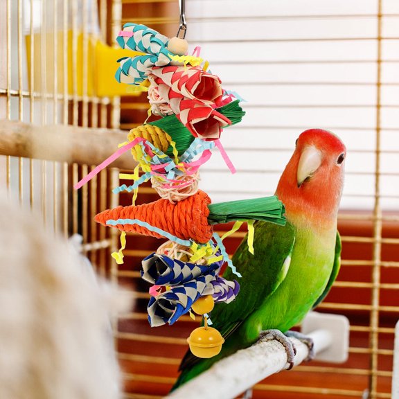 Alasum Bird Chewing with Rattan Ball and Paper, Suspendable Molar Fun