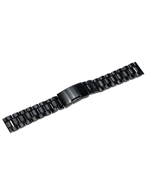 Black Stainless Steel Watch Strap 24Mm Solid Links Deployment Buckle