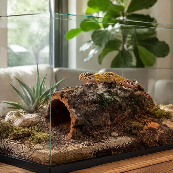 Alasum Brown Reptile Hide Cave with Natural Tree Trunk Design for Terrariums