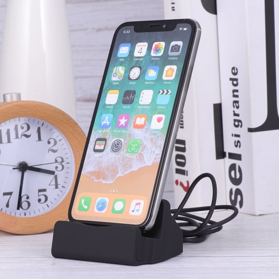 Alasum Black Charging Dock with USB Cable, Premium Plastic Phone Stand for Charging and Hands-Free Viewing