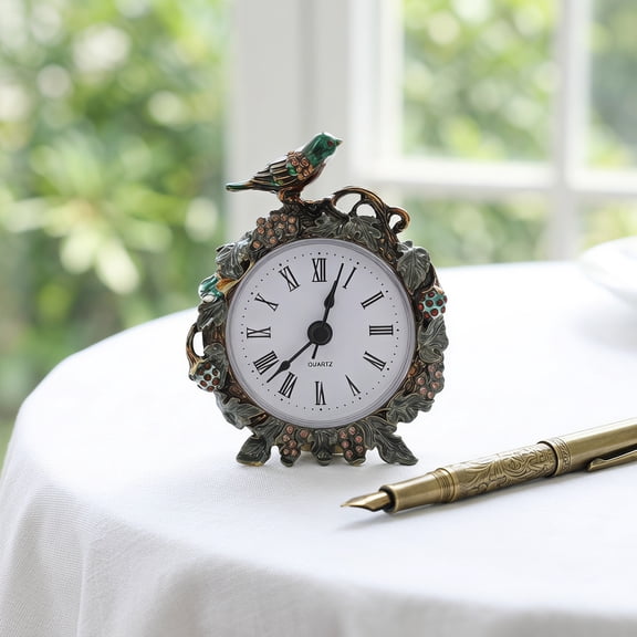 Alasum Small Vintage Metal Table Clock Classic European Style Rhinestone Inlay