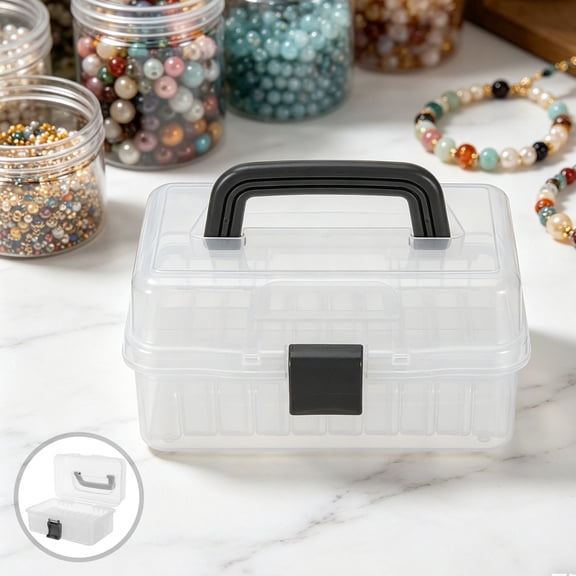 Alasum Clear Visible Plastic Storage Container for Beads and Tiny Parts with Hinged Lid