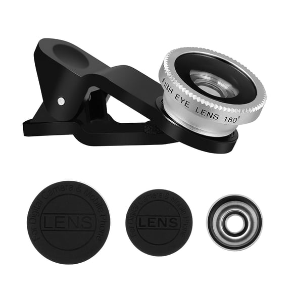 Alasum Clip on Plated Silver Cell Phone Camera Lens Kit 3 in 1 Wide Angle Macro Fish Eye for Photography