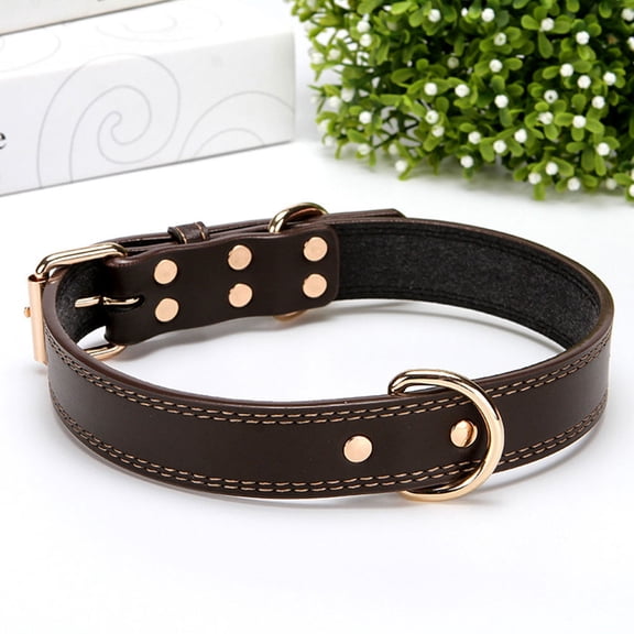 Alasum Coffee Dog Necklace with Rivet and Bell Decor Adjustable Collar for Comfortable Wear