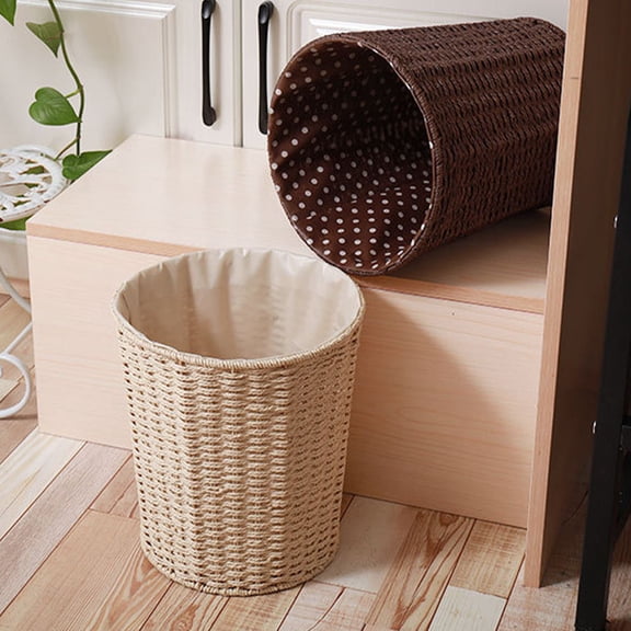 Alasum Coffee Rattan Trash Can Woven Basket for Home Storage and Kitchen Use with Pastoral Style