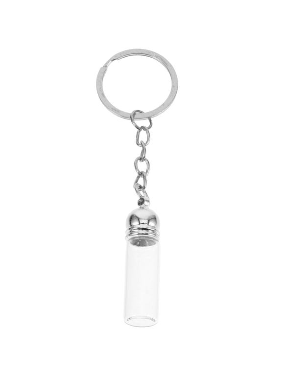 Clear Glass Bottle Keychain with Metal Cap, Decorative Pendant for Keys, Backpacks, and Accessories