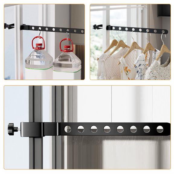 Alasum Detachable Multi Hole Clothes Drying Rack Black Window Mounted Hanging Laundry Holder
