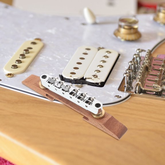 Alasum Wood and Zinc Alloy Guitar Roller Bridge, Electric Guitar Replacement Bridge Parts Intonation Upgrade