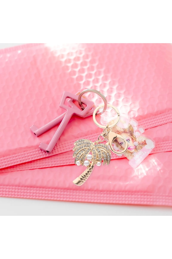 Alasum Elegant Golden Key Ring Bag Pendant with Rhinestone Palm Tree and Polished Finish