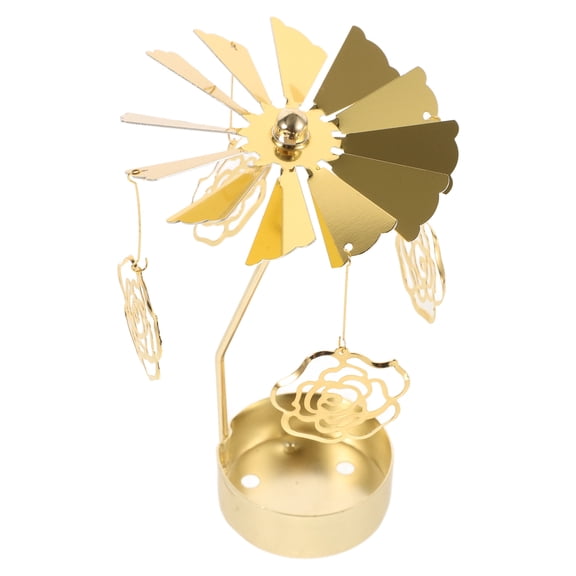 Alasum Golden Rotating Carousel Candle Holder Hollow Rose Design Decorative Metal Candle Stand for Home