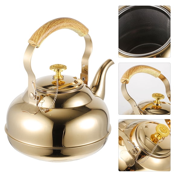 Alasum Stovetop Metal Tea Kettle with Filter in Golden Stainless Steel for Home Use