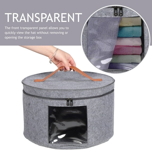 Alasum Grey Round Hat Storage Box PVC Fabric Hat Container for Travel and Storage