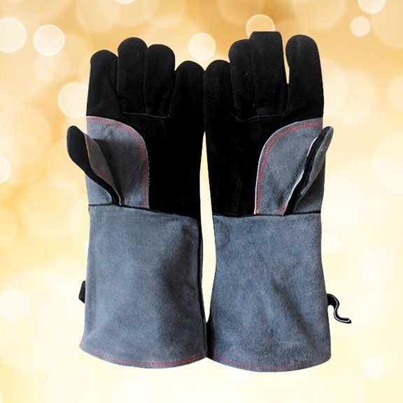 Alasum Heat Resistant Cowhide Grill Gloves with Long Cuff for Cooking Baking Barbecue Protection