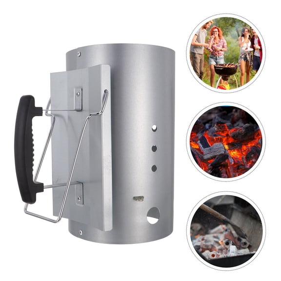 Alasum Home Use Bbq Tool Plated Silver Chimney Starter with Dual Lighting Options and Optimal Airflow