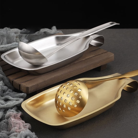 Alasum Metal Scoop Holder Spoon Rest for Kitchen Utensils Storage with Drip Prevent Plated Silver