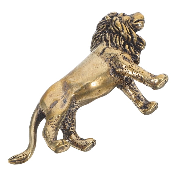 Alasum Lifelike Vintage Brass Lion Statue Compact Design for Home Desk Decoration in Golden Tone