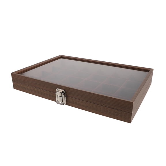 Alasum Mineral Specimen Display Box Coffee Wood with Clear Lid and Versatile Rock Storage Compartments