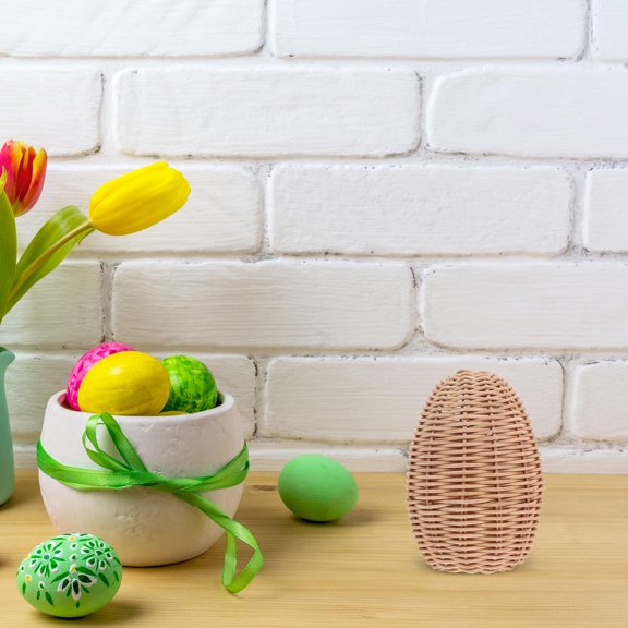 Alasum Natural Rattan Egg Sculptures in Light Brown for Spring Basket Fillers and Table Settings