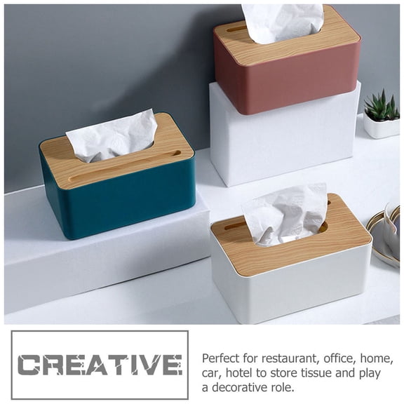 Alasum Paper Tissue Box Container in Blue Wood Grain Pet for Bathroom and Office