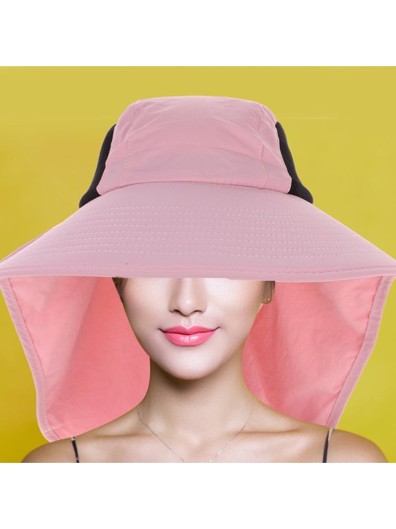 Breathable Pink Sun Hat with Wide Brim and Neck Flap for Outdoor Use