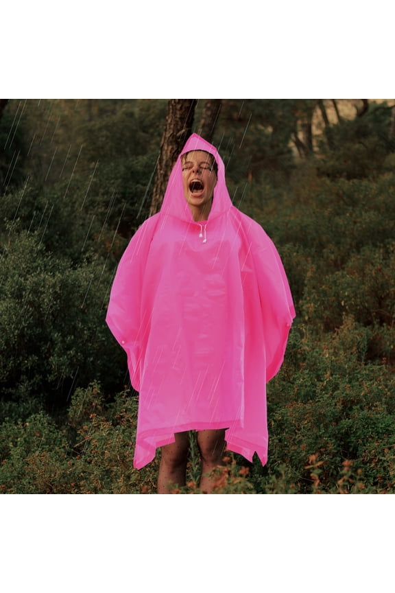 Pink Sleeved Waterproof Rain Poncho for Outdoor Use with Adjustable Hood Drawstring