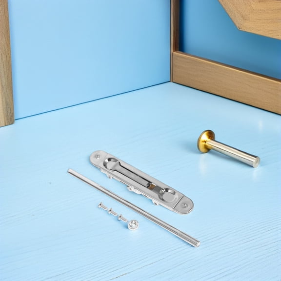 Alasum Plated Silver Door Flush Bolt Latch for Double Doors Featuring Polished Stainless Steel and Security Slide Bolt