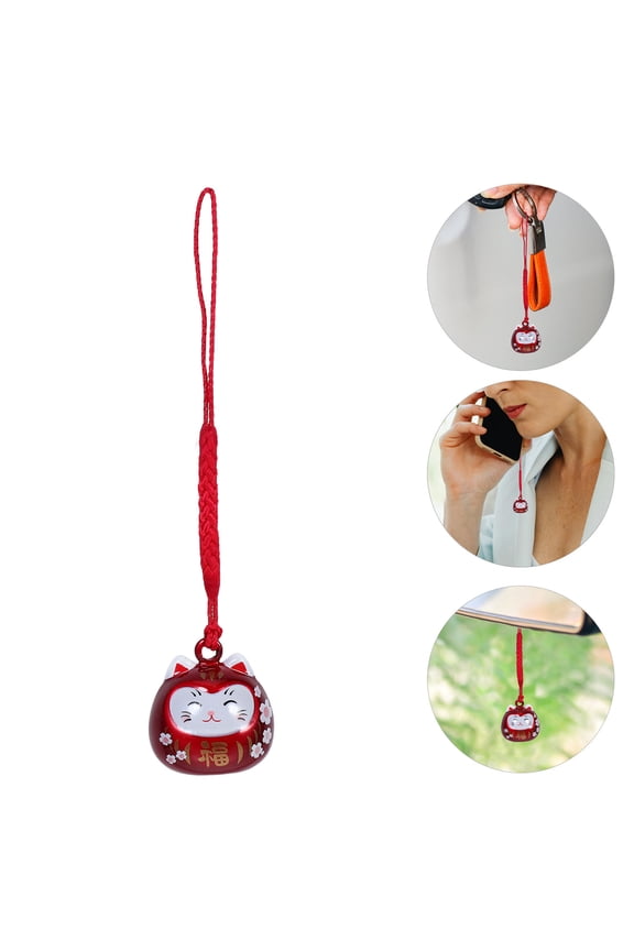 Red Cat Wind Chimes Keychain with Japanese Lucky Cat Charm and Peaceful Bell Pendant for Good Luck