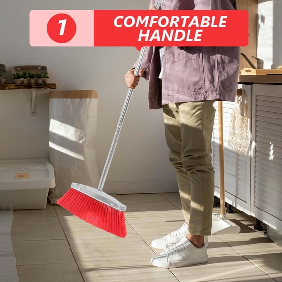 Alasum Red Patio Broom with Soft Bristles for Efficient Home Sweeping and Pet Hair Removal