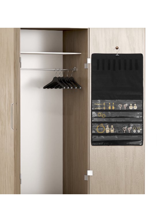 Dual-Sided Black Hanging Jewelry Organizer - Perfect for Earrings, Necklaces, and More