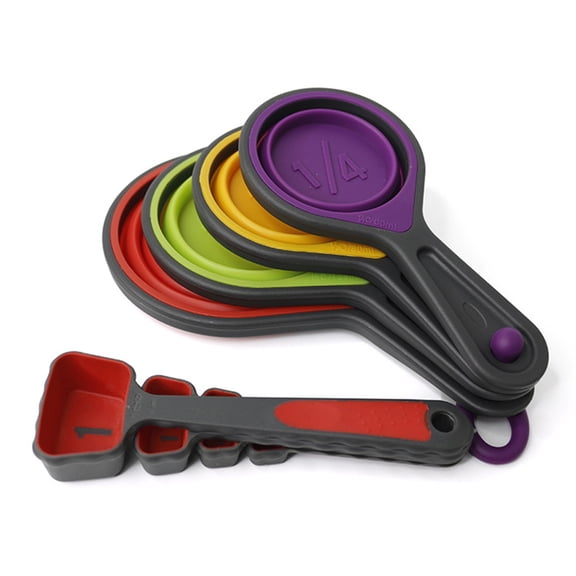 Alasum Silicone Kitchen Measuring Spoons Set with Space Saving Stackable and Hanging Storage Solution