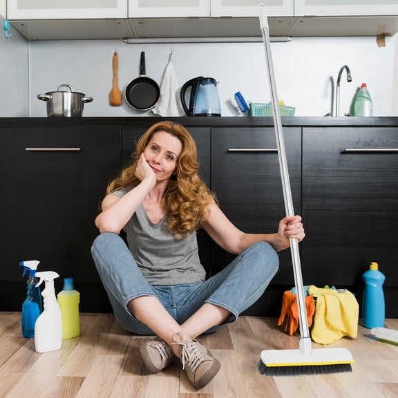 Alasum Soft Bristle Indoor Broom for Home Use with Hard Brush Hair and Scraper Feature