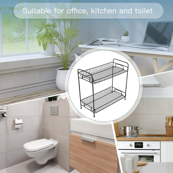 Alasum Sturdy Wrought Iron Storage Shelf Black with Heightening Feet for Kitchen and Balcony