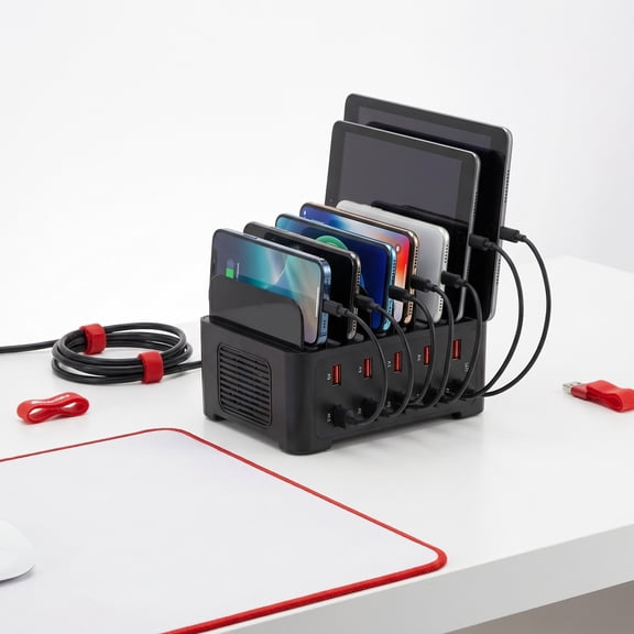 Alasum USB C Charging Station 10-Port Multi Device Organizer Black 120W Output