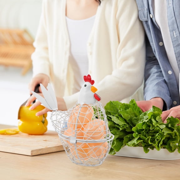 Alasum White Wire Chicken Egg Basket Multiuse Kitchen Storage Container for Eggs and Fruits