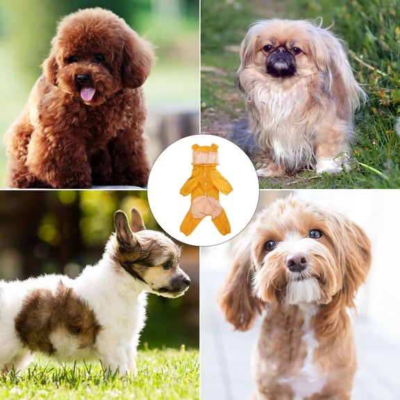 Alasum Stylish Yellow Dog Raincoat Hooded Waterproof Lightweight Pet Rain Slicker