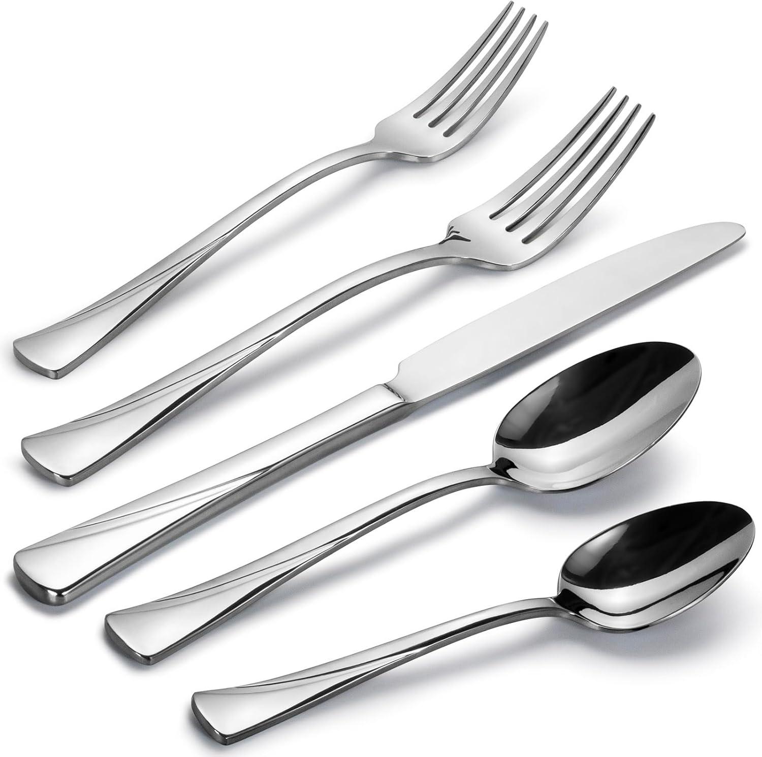 LIANYU 60-Piece Stainless Steel Silverware Set For 12 - Matte Finish, Knives/Forks/Spoons, Dishwasher Safe