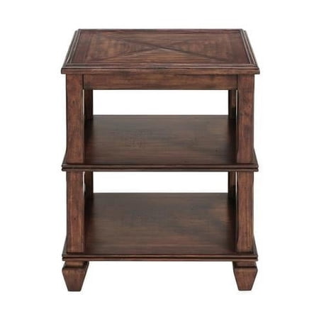 Alaterre 21 in. Stockbridge Square Wood End Table with Two Shelves, Formal Cherry