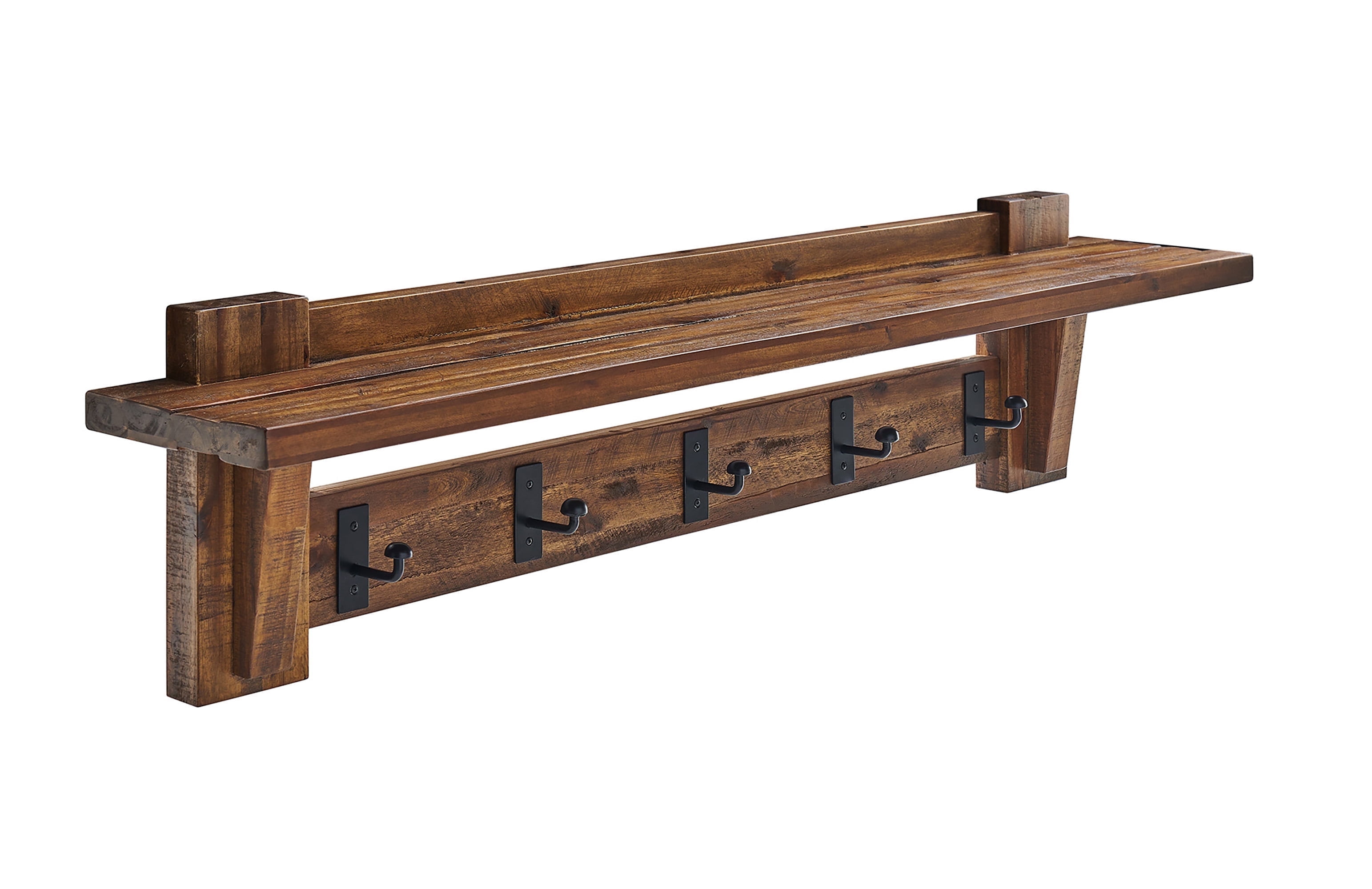 Alaterre Furniture Durango Industrial Wood Coat Hook Entryway Shelf, Solid Acacia Wood Accent Furniture