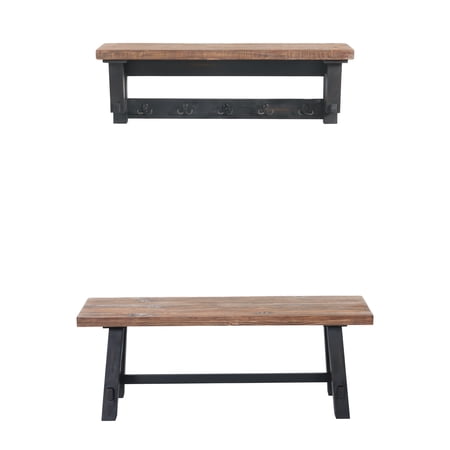 Alaterre Furniture Adam 42"L Solid Pine Wood Hook with Shelf and Bench Set