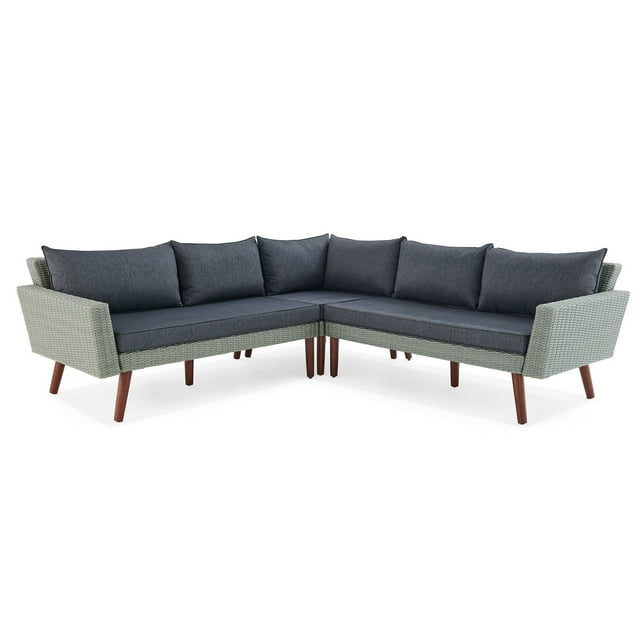 Alaterre Albany 3 Pc Outdoor Patio Sectional Set, Light Gray/Brown Wicker with Cushions