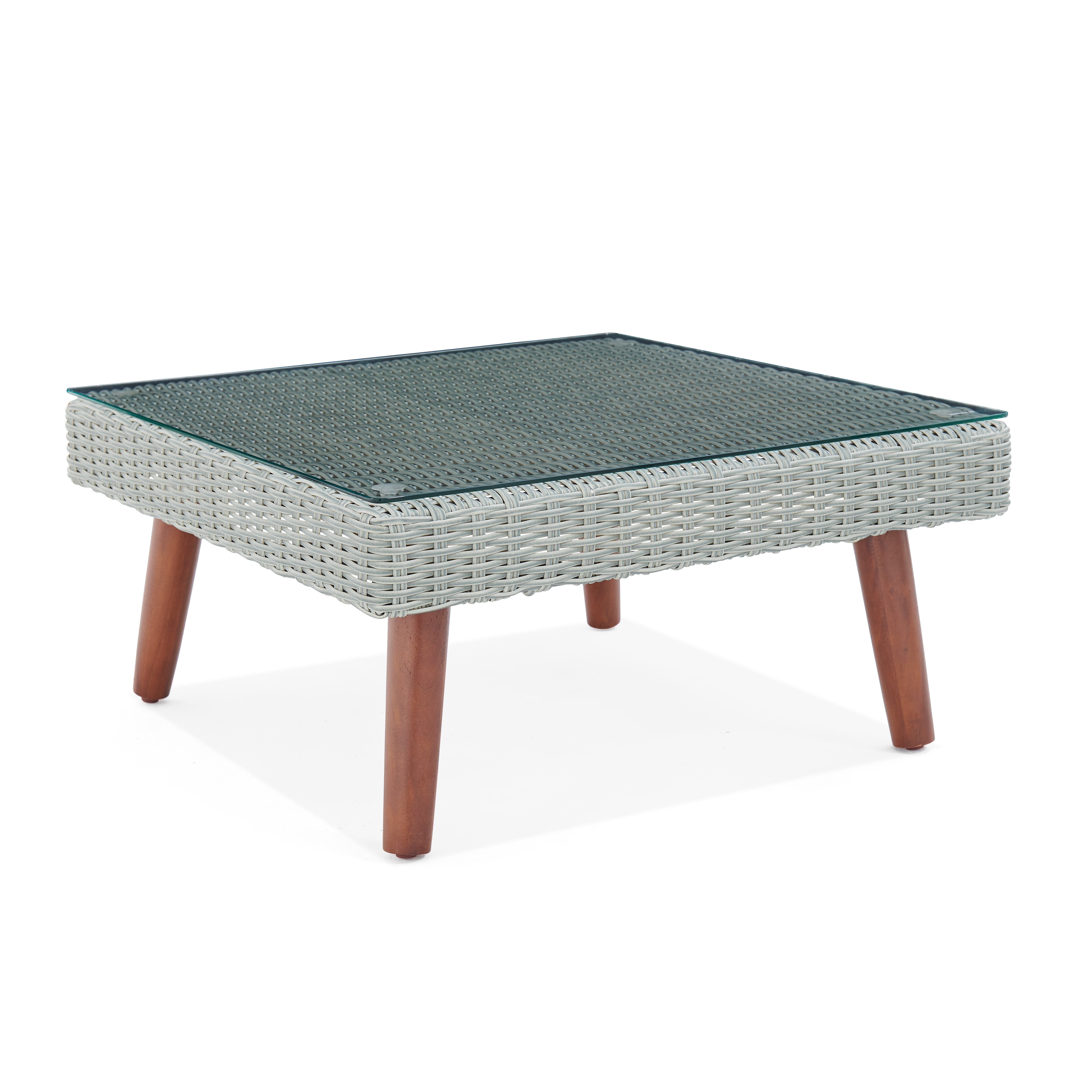 Alaterre Albany Outdoor Square Wicker Coffee Table, Light Gray/Brown