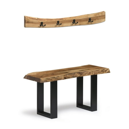 Alaterre Alpine Natural Live Edge 36" Bench with Coat Hook Set