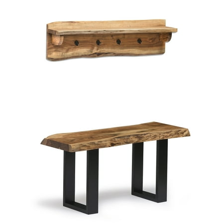 Alaterre Alpine Natural Live Edge 36" Bench with Coat Hook Shelf Set