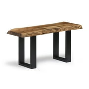 Alaterre Alpine 36-Inch Live Edge Solid Acacia Wood Bench with Black Metal Legs and Floor Protectors, Modern Farmhouse Entryway Hall Decor
