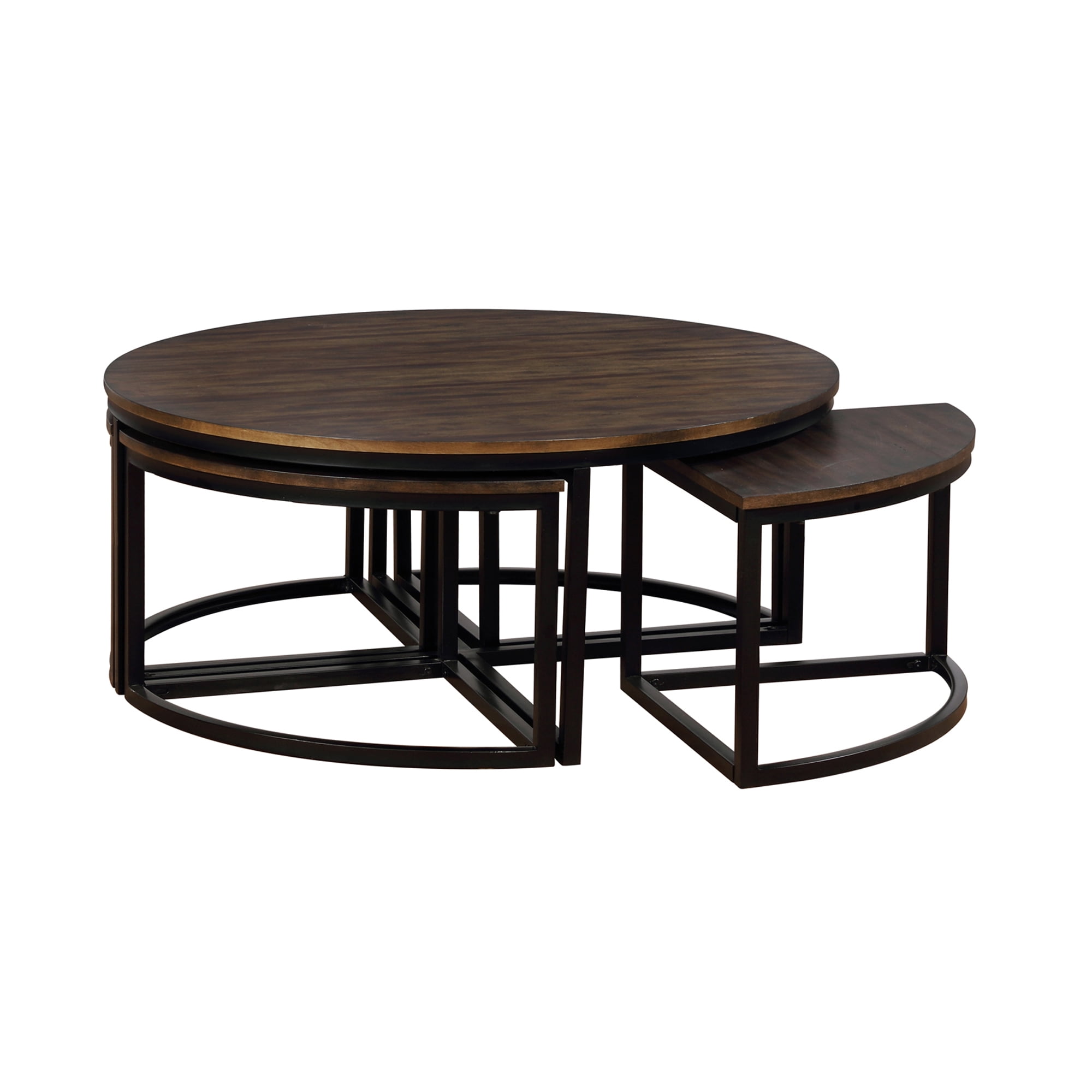 Antiqued Mocha Wood Round Table with Arcadia Coffee Tables, Alaterre Nesting Acacia 42\